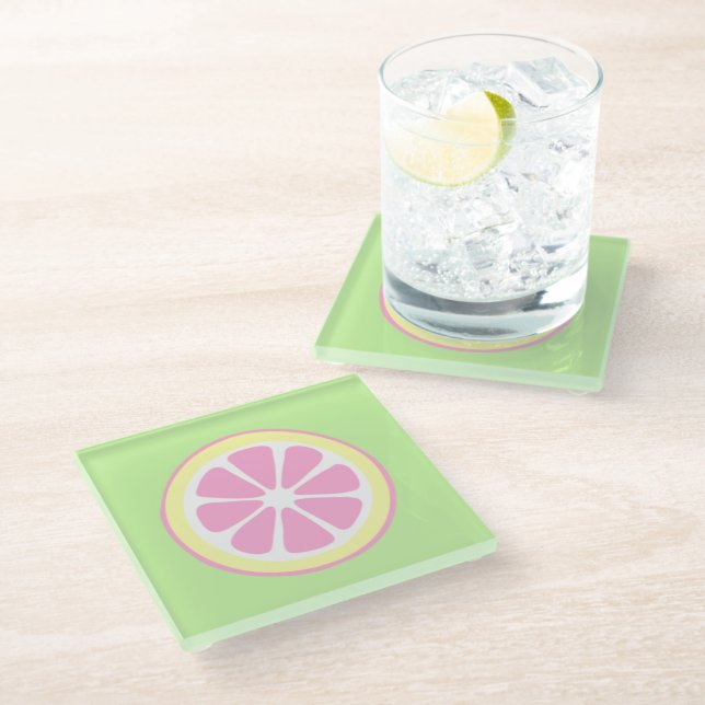 Pink Lemon Slice Niedliche Getränkekasten Glasuntersetzer (Schrägansicht)