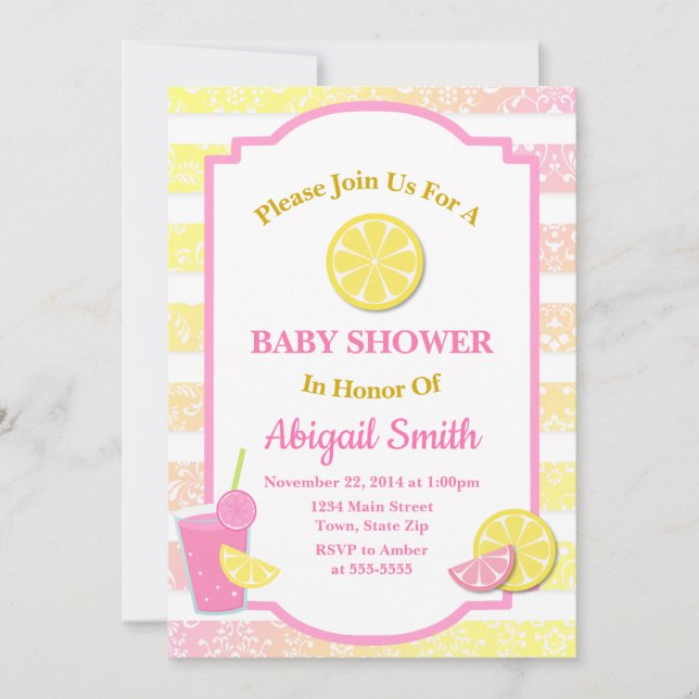 Pink Lemonade Babydusche Einladung Lemon Girl (Vorderseite)