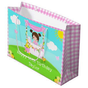 Pink Lemonade Brown Hair Girl Happy Birthday Große Geschenktüte