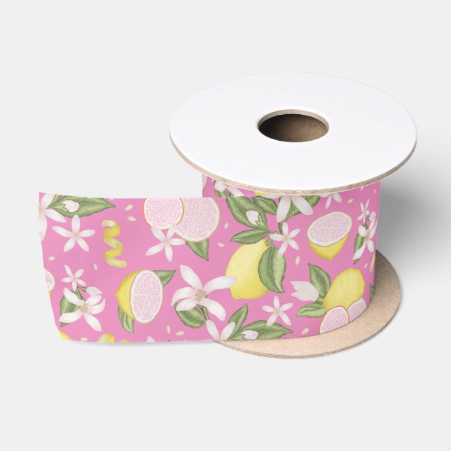 Pink Lemonade Citrus Floral Satin Ribbon Satinband (Spule)