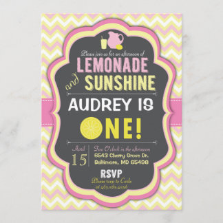 Pink Lemonade Erster Geburtstag Zickzack Einladung