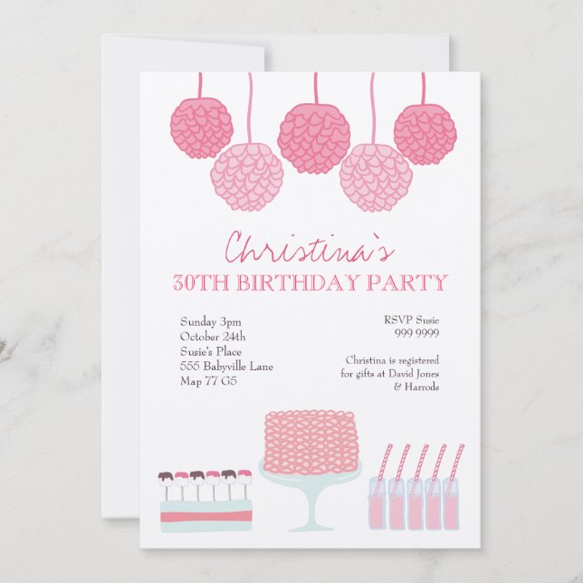Pink Lemonade Girls Party Ruffle Cake Einladung (Vorderseite)