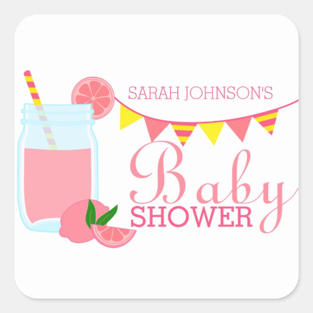 Pink Lemonade Kinderdusche Quadratischer Aufkleber (Vorderseite)