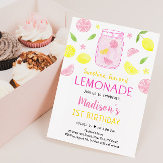 Pink Lemonade Lemon Birthday Einladung