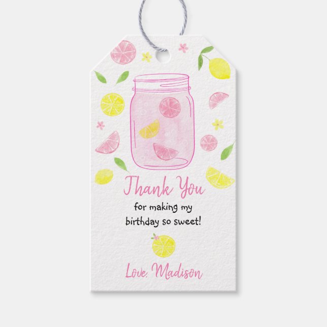 Pink Lemonade Lemon Birthday Geschenkanhänger (Vorderseite)