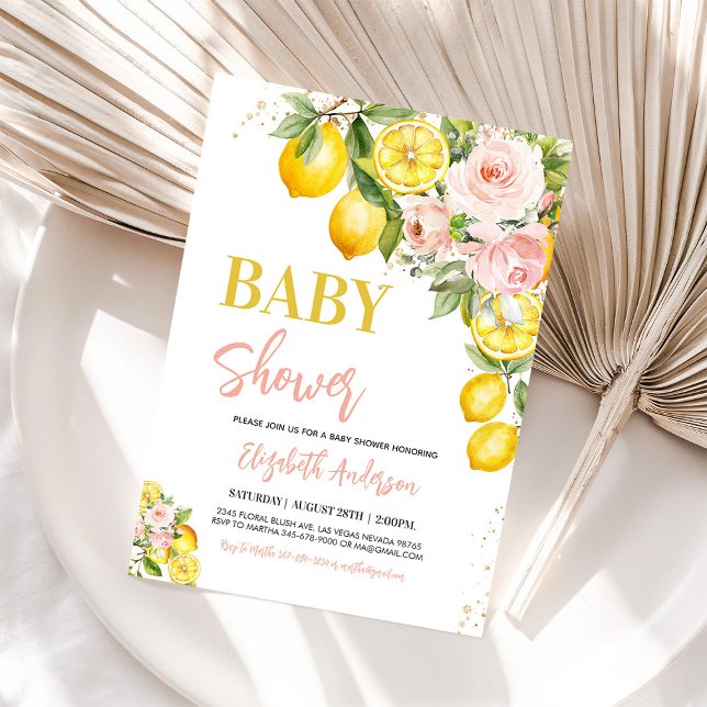 Pink Lemonade Lemon Citrus Floral Baby Dusche Einladung (Von Creator hochgeladen)