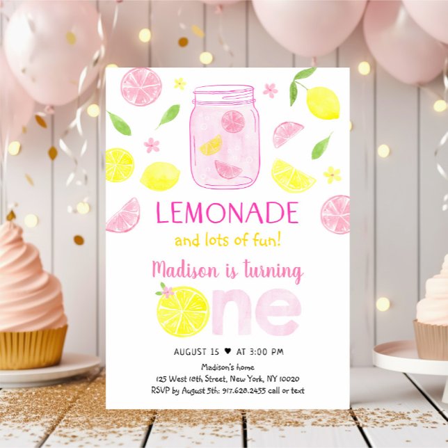Pink Lemonade Lemon Erster Geburtstag Einladung (Von Creator hochgeladen)