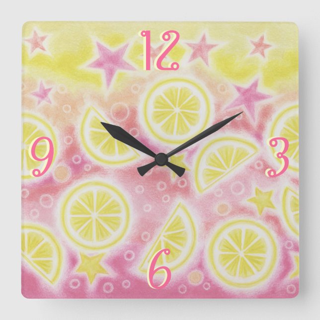 Pink Lemonade 'Numbers' Uhr Quadrat (Vorderseite)