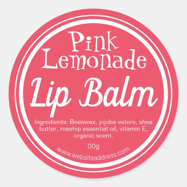 Pink Lemonade Scented Lip Balm Pot Labels Runder Aufkleber (Vorderseite)