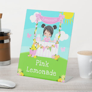 Pink Lemonade Stand Birthday Black Hair Girl Sockelschild