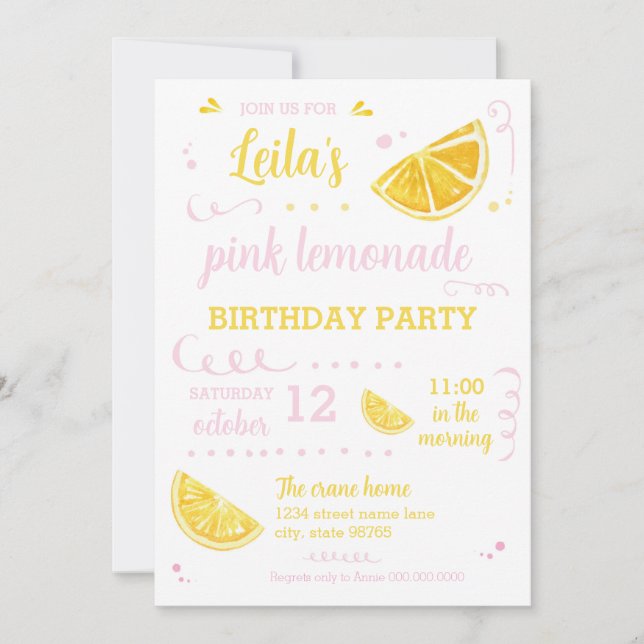 Pink Lemonade Summer Birthday Party herunterladen Einladung (Vorderseite)
