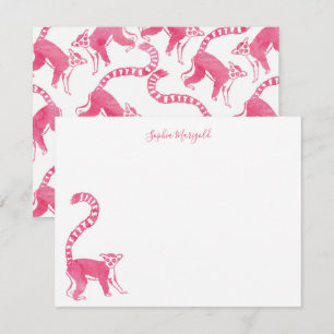 Pink Lemur Personalisiert Stationery Mitteilungskarte