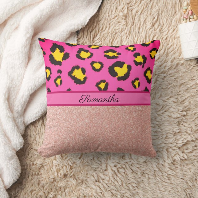 Pink Leopard Animal Print Cheetah Glitzer Kissen (Decke)