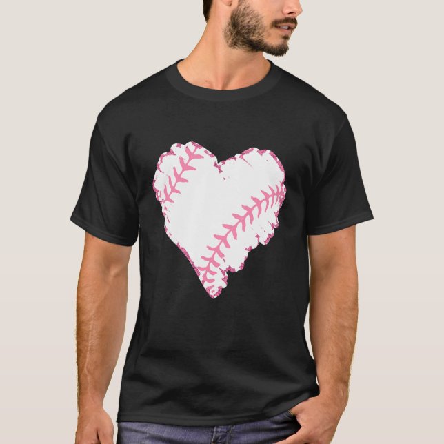 Pink Leopard Baseball Heart Baseball Fans Baseball T-Shirt (Vorderseite)