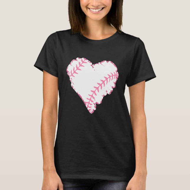 Pink Leopard Baseball Heart Baseball Fans Baseball T-Shirt (Vorderseite)