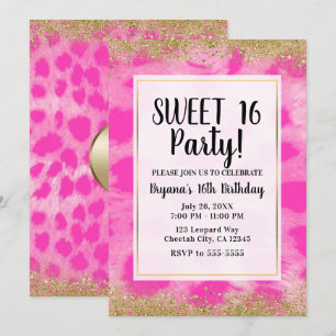 Pink Leopard Cheetah Print Gold Glitzer Party Einladung