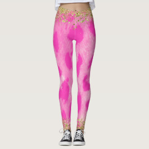 Pink Leopard Cheetah Print Gold Glitzer Trendy Leggings
