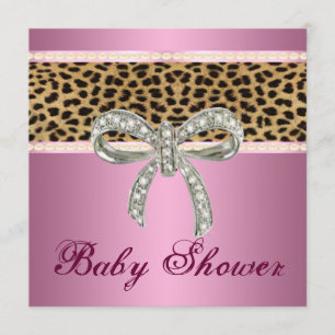 Pink Leopard Diamond Bow Kinderdusche Einladung