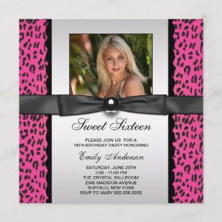 Pink Leopard Foto Sweet 16 Geburtstagsparty Einladung