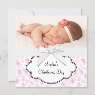Pink Leopard Girl Foto Christening Einladung