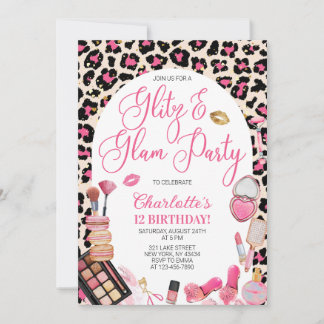Pink Leopard Glitz and Glam Party Birthday Party Einladung