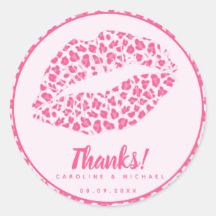 Pink Leopard Kiss - Hochzeit 'Danke' Runder Aufkleber