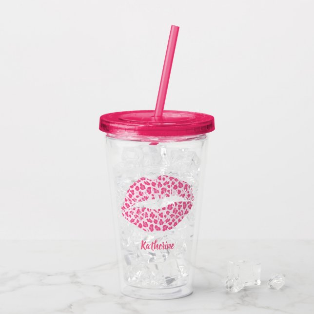 Pink Leopard Kiss - Personalisiert Acryltrinkbecher (Rückseite Ice)