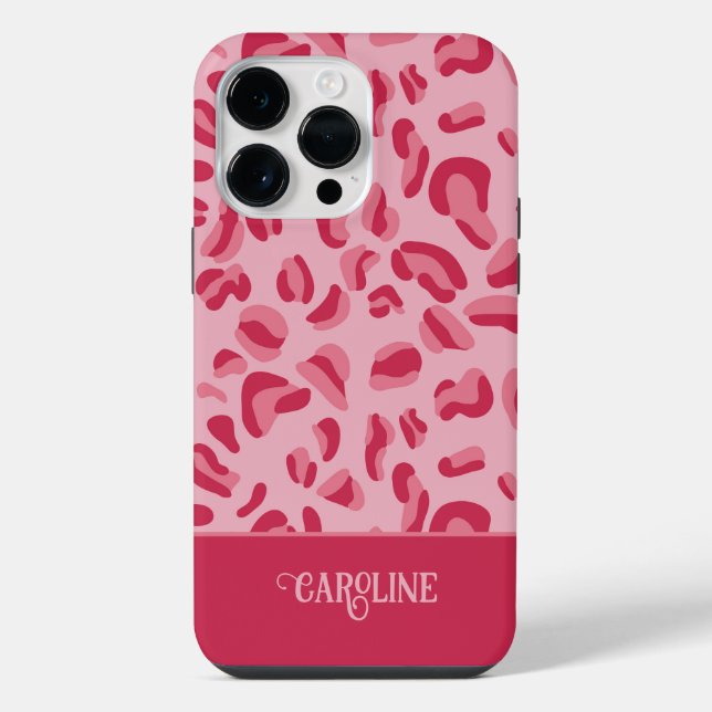 Pink Leopard Muster iPhone 14 Pro Max Hülle (Rückseite)
