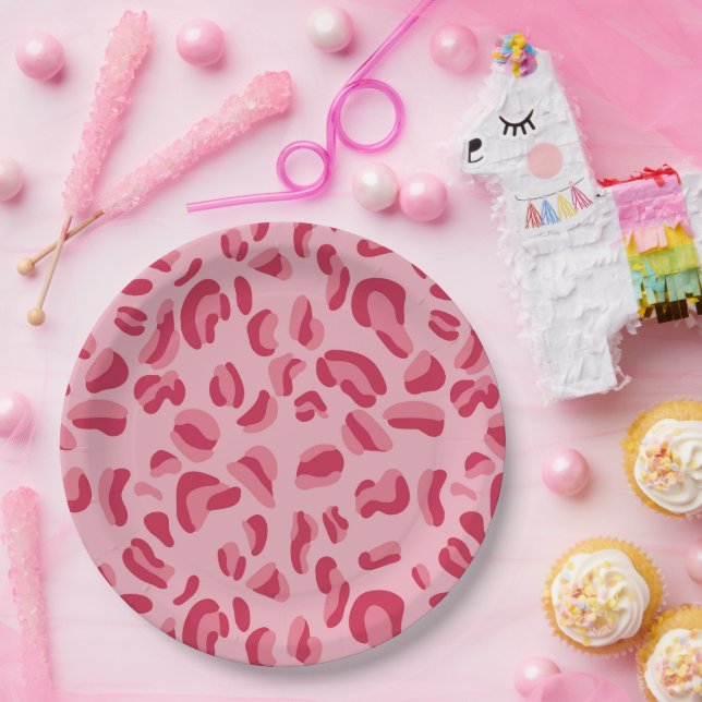 Pink Leopard Muster Pappteller (Party)