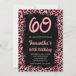 Pink Leopard Painted Black 60. Geburtstag Einladung