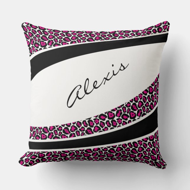 Pink Leopard Personalisierter Name Throw Kissen (Vorderseite)