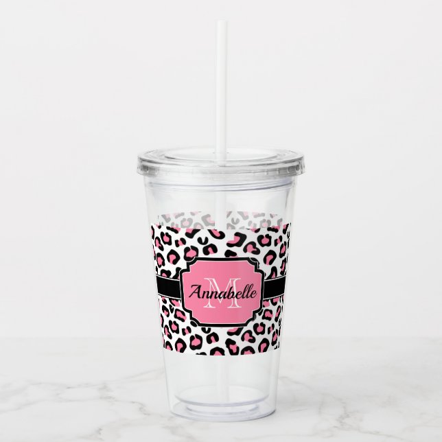 Pink Leopard Print Acryltrinkbecher (Vorderseite)