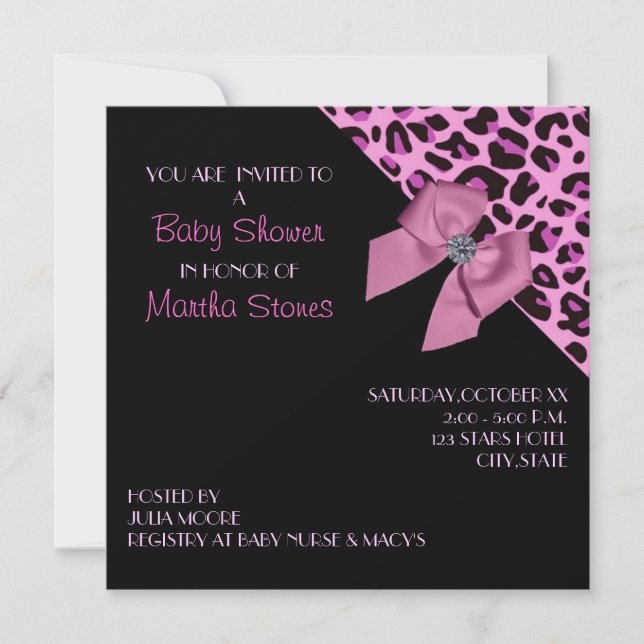 Pink Leopard Print Baby Dusche Einladung (Vorderseite)