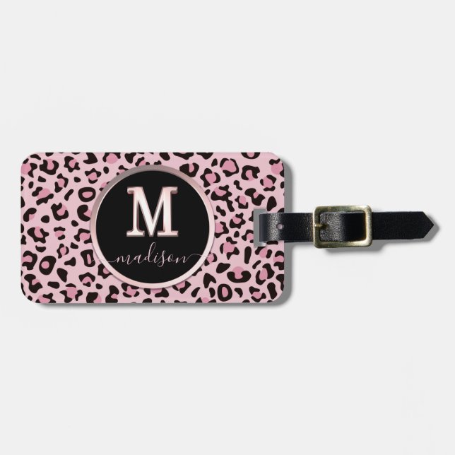 Pink Leopard Print Gepäckanhänger (Vorderseite horizontal)
