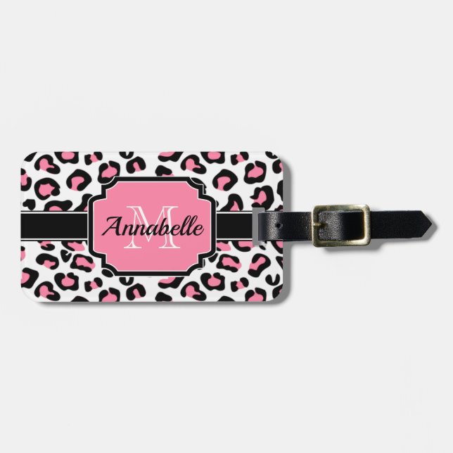 Pink Leopard Print Gepäckanhänger (Vorderseite horizontal)
