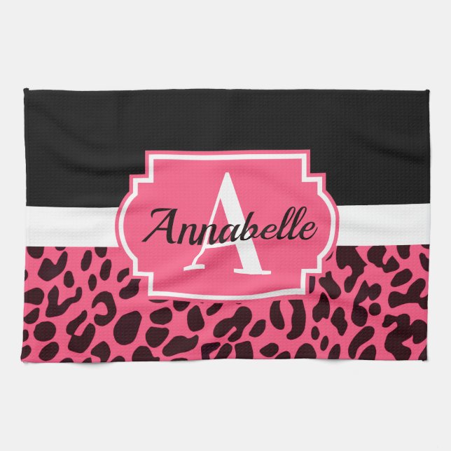 Pink Leopard Print Geschirrtuch (Horizontal)