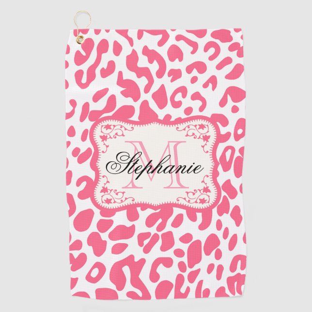 Pink Leopard Print Golfhandtuch (Vorderseite)