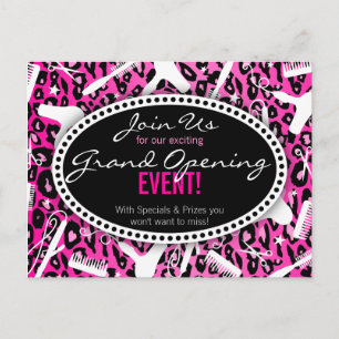Pink Leopard Print Hair Salon Grand Opening Einladungspostkarte