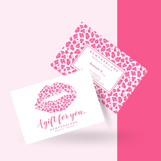 Pink Leopard Print Kiss Business Geschenkgutschein Visitenkarte (Von Creator hochgeladen)