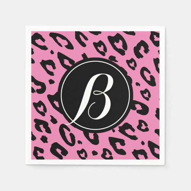 Pink leopard Print Napkins with custom monogram Serviette (Vorderseite)
