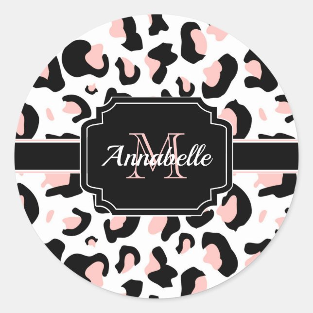 Pink Leopard Print Runder Aufkleber (Vorderseite)