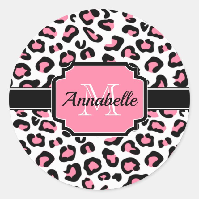 Pink Leopard Print Runder Aufkleber (Vorderseite)