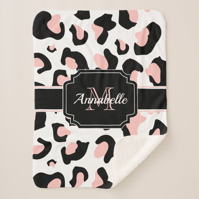 Pink Leopard Print Sherpadecke (Vorderseite)