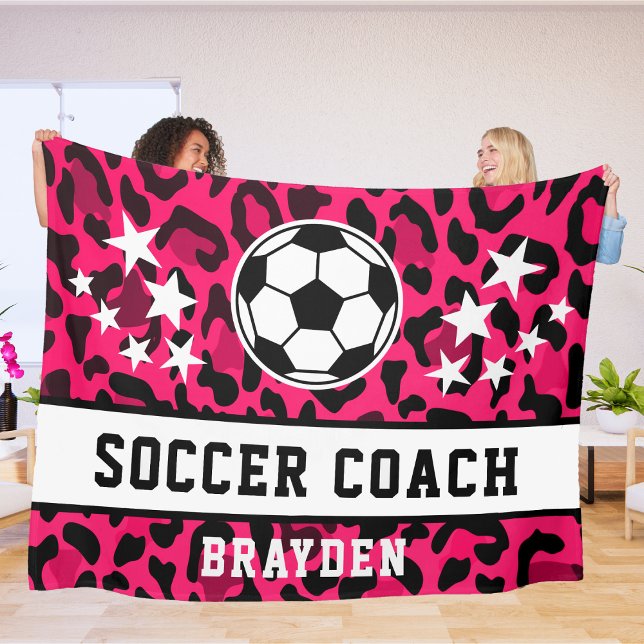 Pink Leopard Print Soccer Name Fleecedecke (Von Creator hochgeladen)
