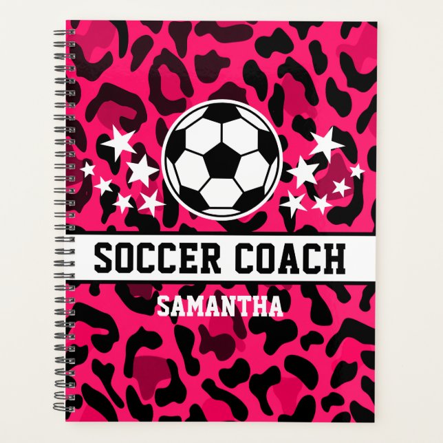 Pink Leopard Print Soccer Name Planer (Vorderseite)