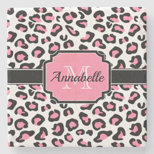 Pink Leopard Print Steinuntersetzer (Vorderseite)