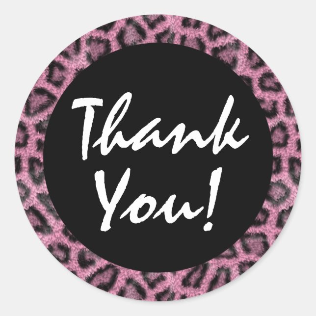 Pink Leopard Print Trendy Fur Muster Vielen Dank Runder Aufkleber (Vorderseite)