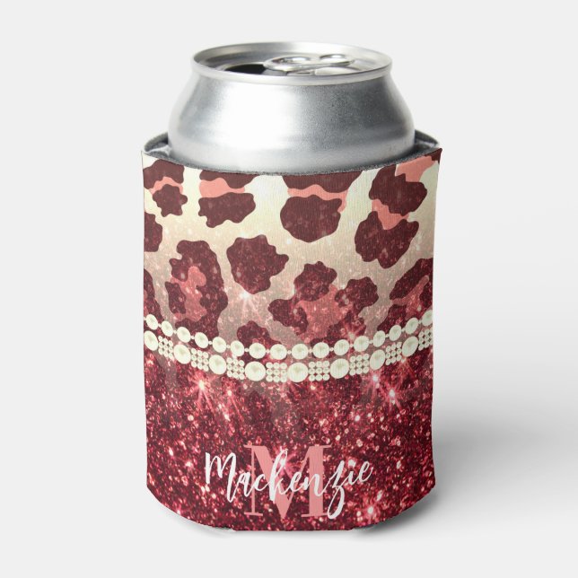 Pink Leopard Print und Glitzer Dosenkühler (Kanne Vorderseite)