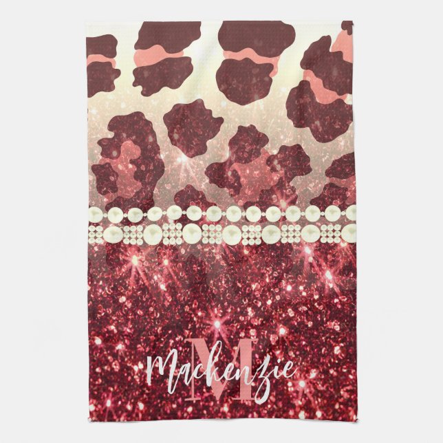 Pink Leopard Print und Glitzer Geschirrtuch (Vertikal)