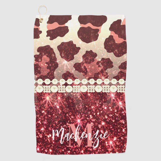 Pink Leopard Print und Glitzer Golfhandtuch (Vorderseite)